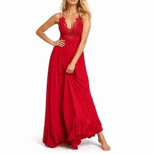 Free People Adella Maxi Dress Red Crochet Lace Boho 
 Size Medium